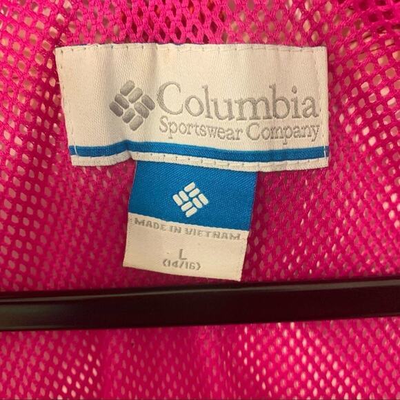 Columbia Girls Hooded Mesh Lined Rain Jacket Coat Plaid Pink Orange Size Large - Picture 4 of 4